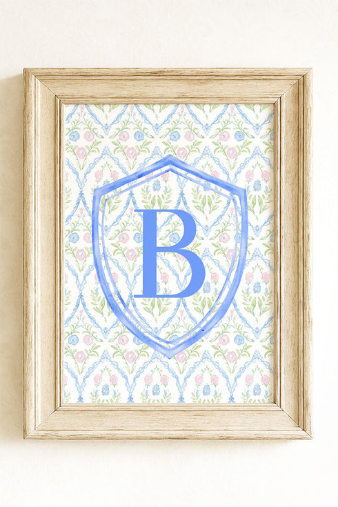 Grandmillennial Monogram Crest Ready To Frame Canvas Print *Choose Your Initial