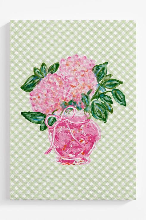 Green Gingham Blush Blossom Ready To Frame Canvas Print