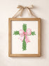 Pink Bow Boxwood Cross Ready To Frame Canvas Print