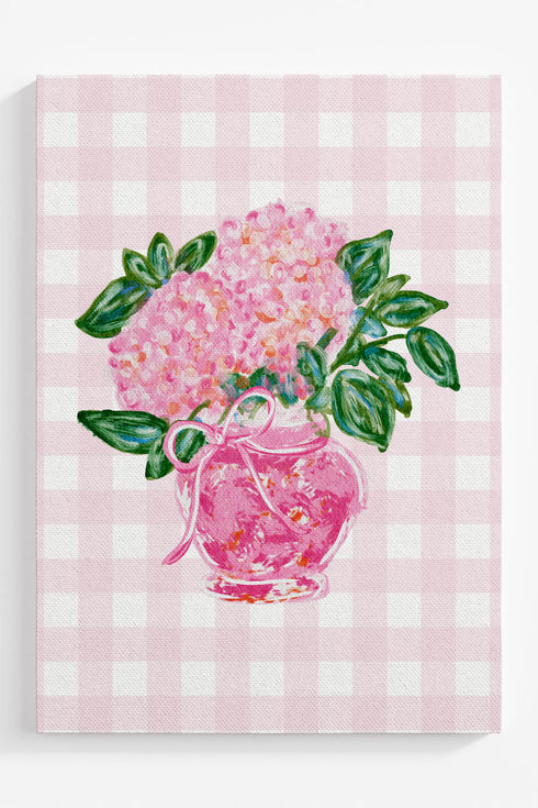 Pink Gingham Blush Blossom Ready To Frame Canvas Print