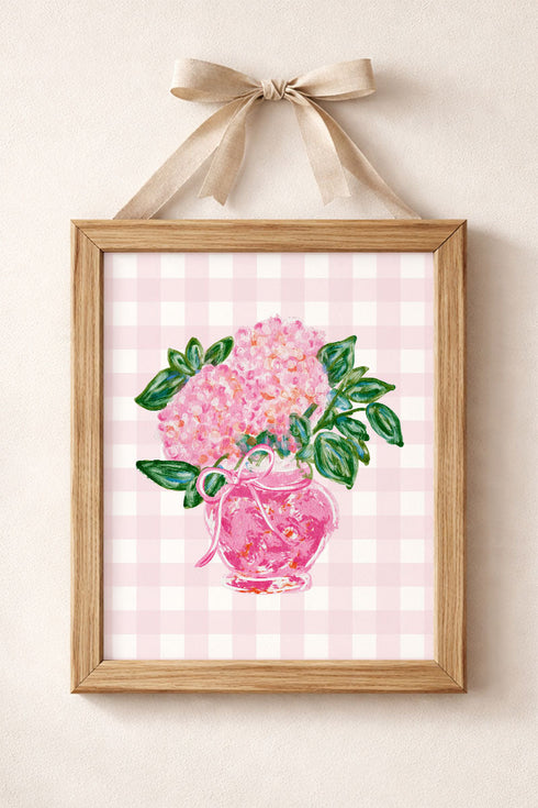 Pink Gingham Blush Blossom Ready To Frame Canvas Print