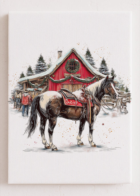 Snowy Stable Christmas Ready To Frame Canvas Print