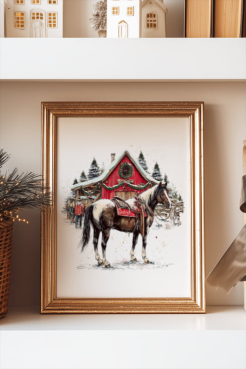 Snowy Stable Christmas Ready To Frame Canvas Print
