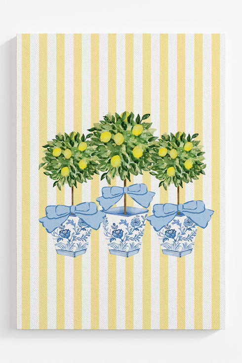 Striped Lemon Grove Trio Ready To Frame Canvas Print
