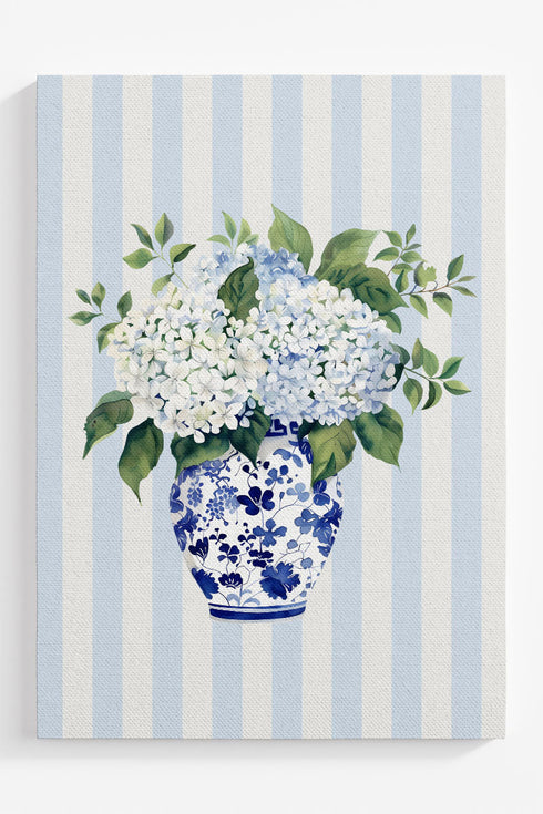 Striped Sunday Blue Blooms Ready To Frame Canvas Print