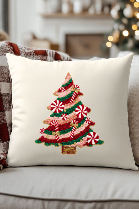 Faux Yarn Candy Cane Wishes Decorative Pillow Cover