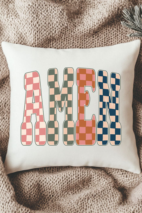 Checkered Amen Decorative Pillow Cover