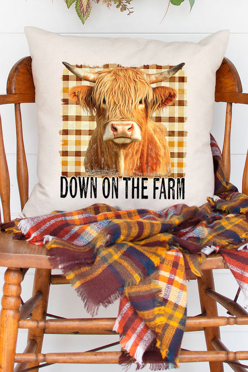 Down On The Farm Highland Cow Decorative Pillow Cover