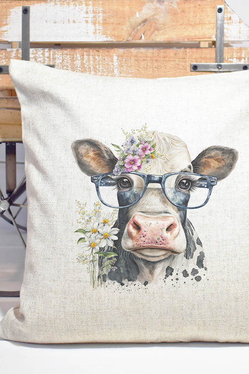 Fancy Glasses Cow Decorative Pillow Cover
