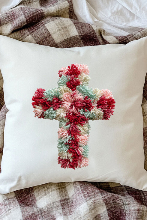 Faux Yarn Cross Decorative Pillow Cover