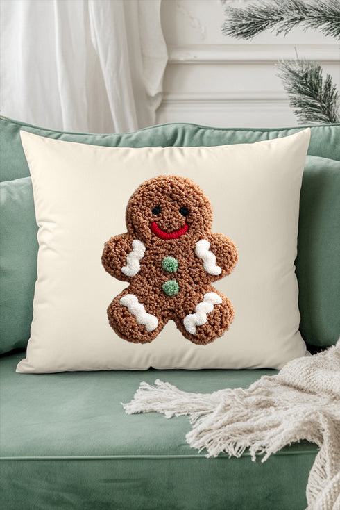 Faux Yarn Gingerbread Kisses Decorative Pillow Cover