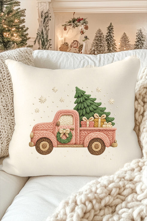 Faux Yarn Holly Jolly Haul Decorative Pillow Cover