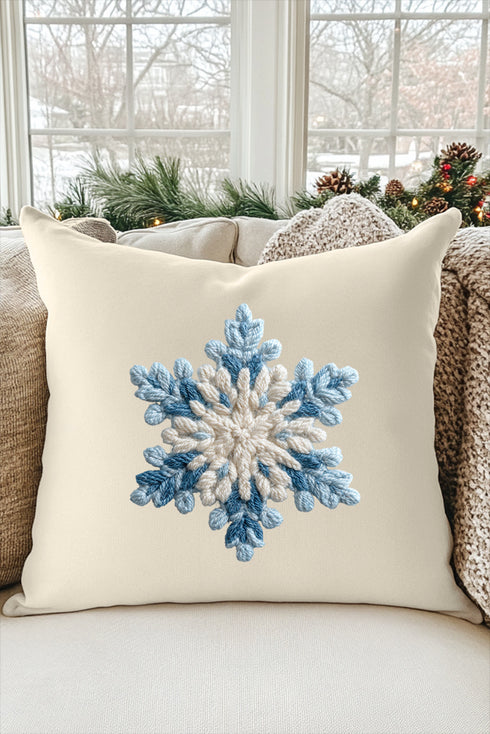 Faux Yarn Snow Day Snowflake Decorative Pillow Cover