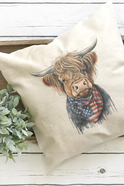 Stars And Stripes Highland Cow Decorative Pillow Cover