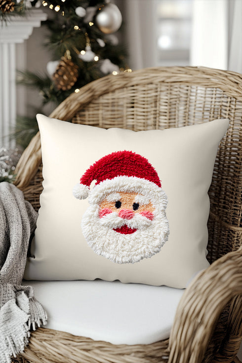 Faux Yarn Stitched With Cheer Santa Decorative Pillow Cover