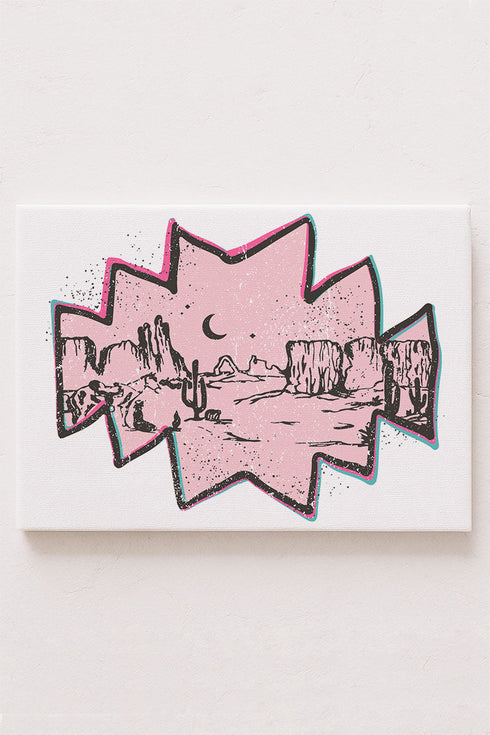 Pink Mesa Moonrise Stretched Canvas Print