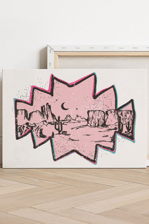 Pink Mesa Moonrise Stretched Canvas Print