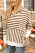 Plus Size Falling in Line Brown Stripe Henley Hoodie