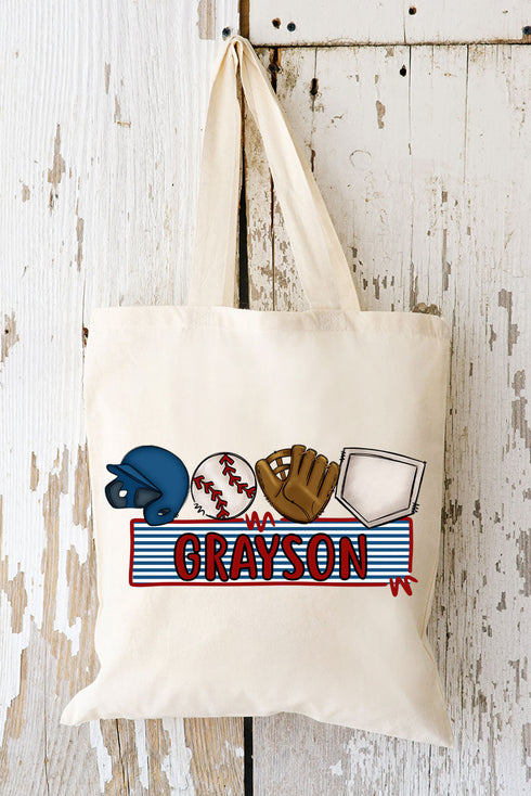 Personalized Baseball Small Canvas Tote *Personalize Your Name