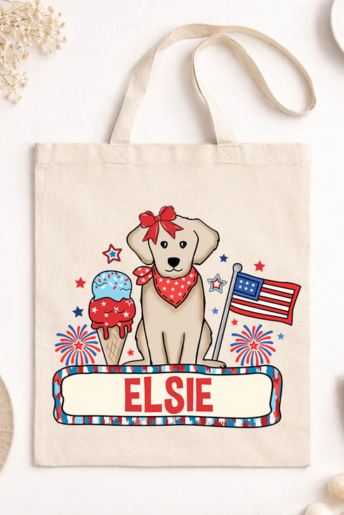 Personalized Patriotic Trio Red Bow Small Canvas Tote *Personalize Your Name