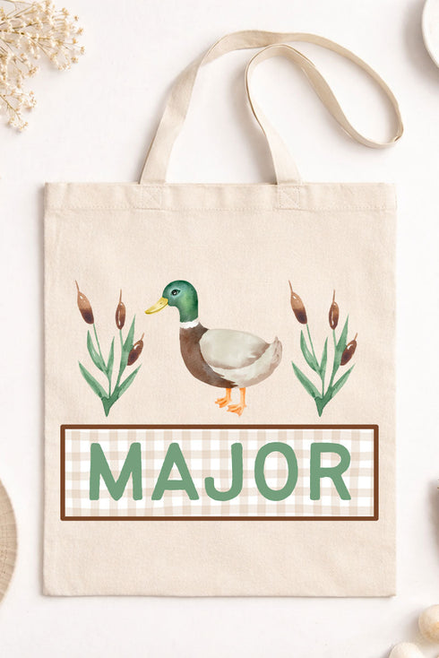 Personalized Watercolor Duck Small Canvas Tote *Personalize Your Name