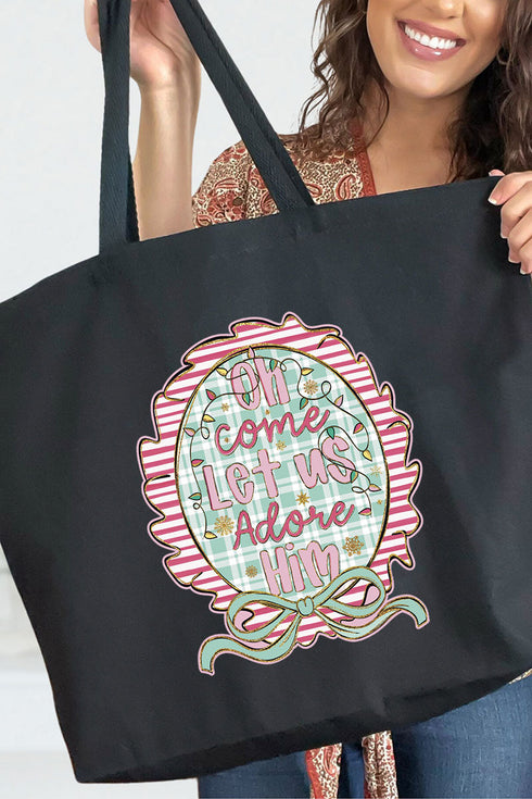 Framed Oh Come Let Us Canvas Jumbo Tote