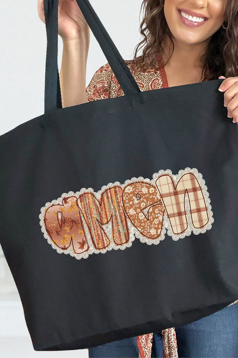 Lace Autumn Amen Canvas Jumbo Tote