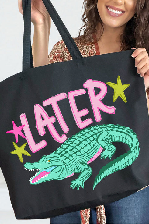 Pink Later Gator Canvas Jumbo Tote