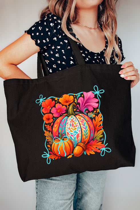 Pumpkins And Petals Canvas Jumbo Tote