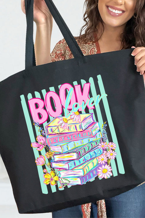 Petals & Paperback Book Lover Canvas Jumbo Tote