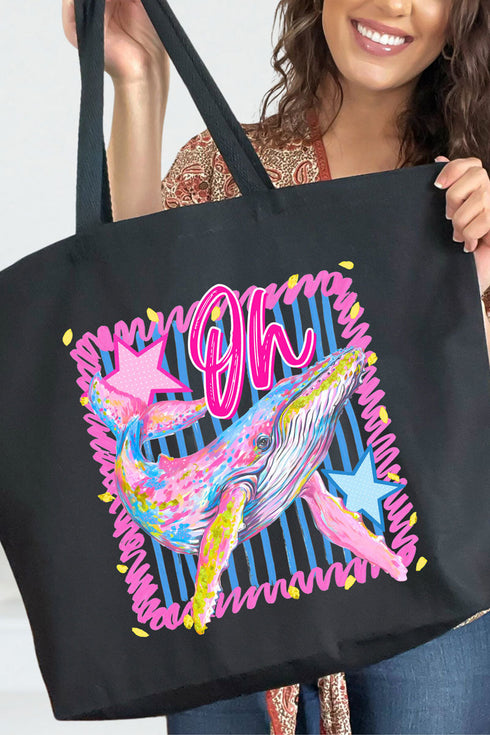 Striped Oh Whale Canvas Jumbo Tote
