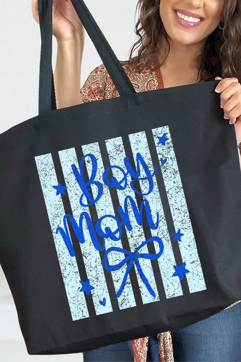 Striped Stars Boy Mom Canvas Jumbo Tote