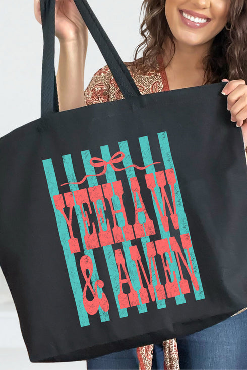 Striped Yeehaw & Amen Canvas Jumbo Tote