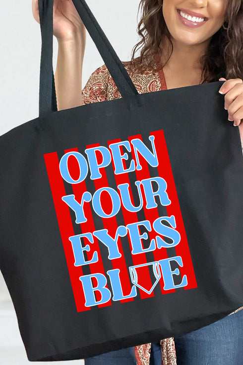 Open Your Eyes Blue Canvas Jumbo Tote