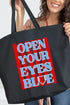 Open Your Eyes Blue Canvas Jumbo Tote