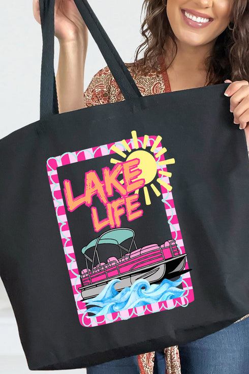 Sunny Lake Life Canvas Jumbo Tote