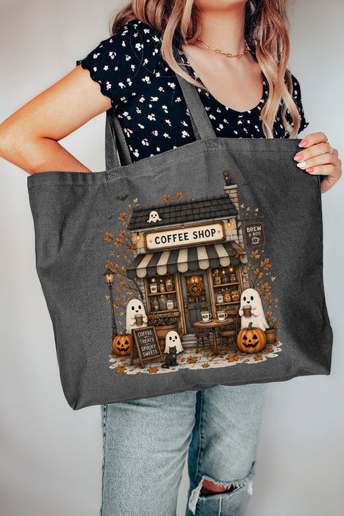 Brew & Boo Coffee Shop Canvas Jumbo Tote