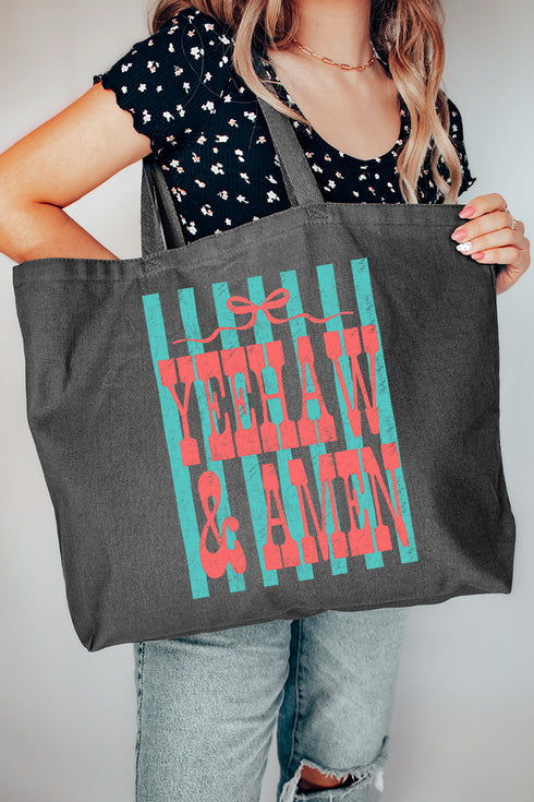 Striped Yeehaw & Amen Canvas Jumbo Tote