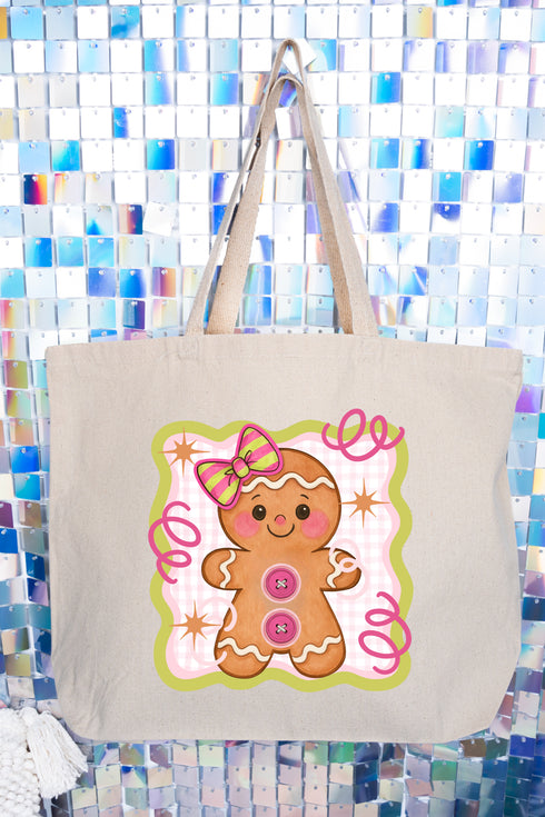 Doodle Gingerbread Canvas Jumbo Tote