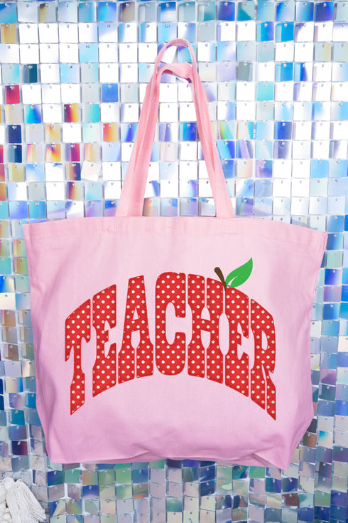 Apple Dot Teacher Canvas Jumbo Tote