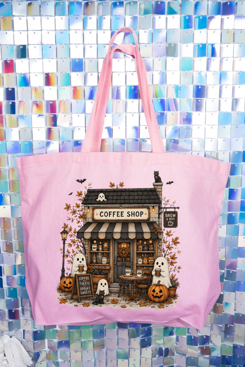 Brew & Boo Coffee Shop Canvas Jumbo Tote