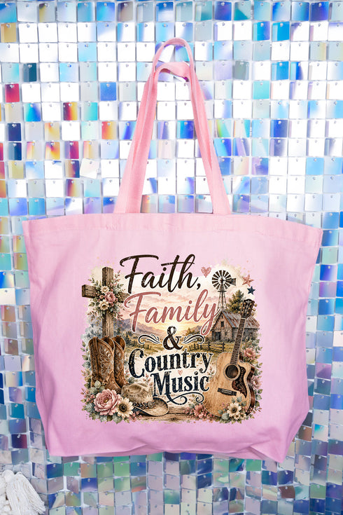 Faith, Family & Country Music Canvas Jumbo Tote