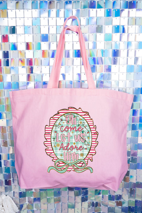 Framed Oh Come Let Us Canvas Jumbo Tote