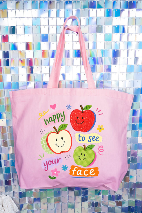 Happy To See Your Face Canvas Jumbo Tote