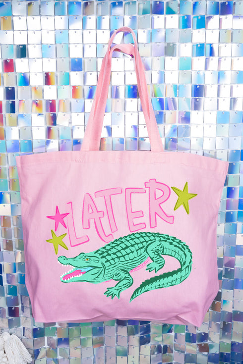 Pink Later Gator Canvas Jumbo Tote