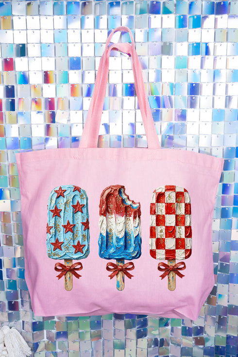 Painted Patriotic Popsicles Canvas Jumbo Tote