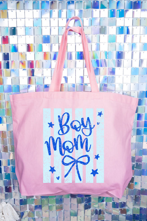 Striped Stars Boy Mom Canvas Jumbo Tote