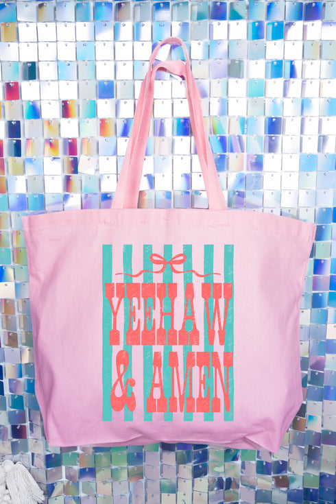 Striped Yeehaw & Amen Canvas Jumbo Tote