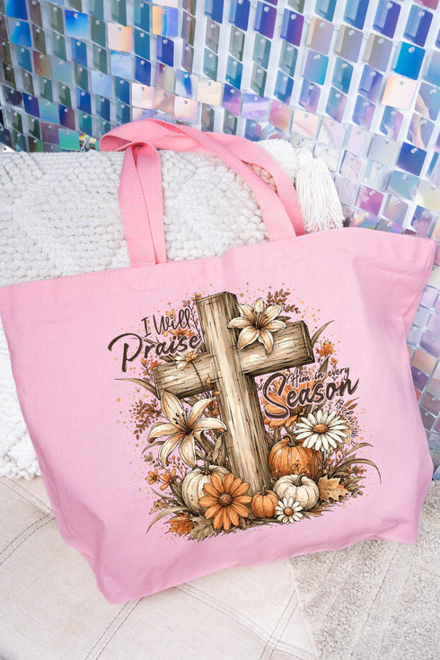 Harvest Praise Cross Canvas Jumbo Tote