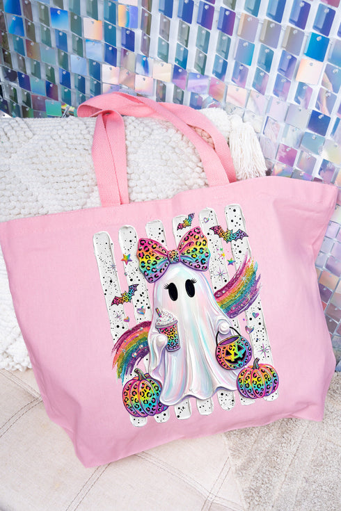 Rainbow Glam Ghost Canvas Jumbo Tote